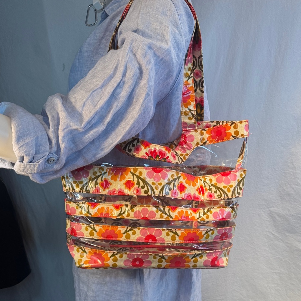 Vera Bradley Pink and Orange Floral Clear-Strip Tote
